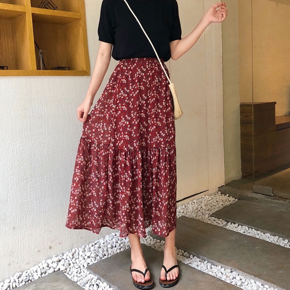 Floral Chiffon Midi Skirt